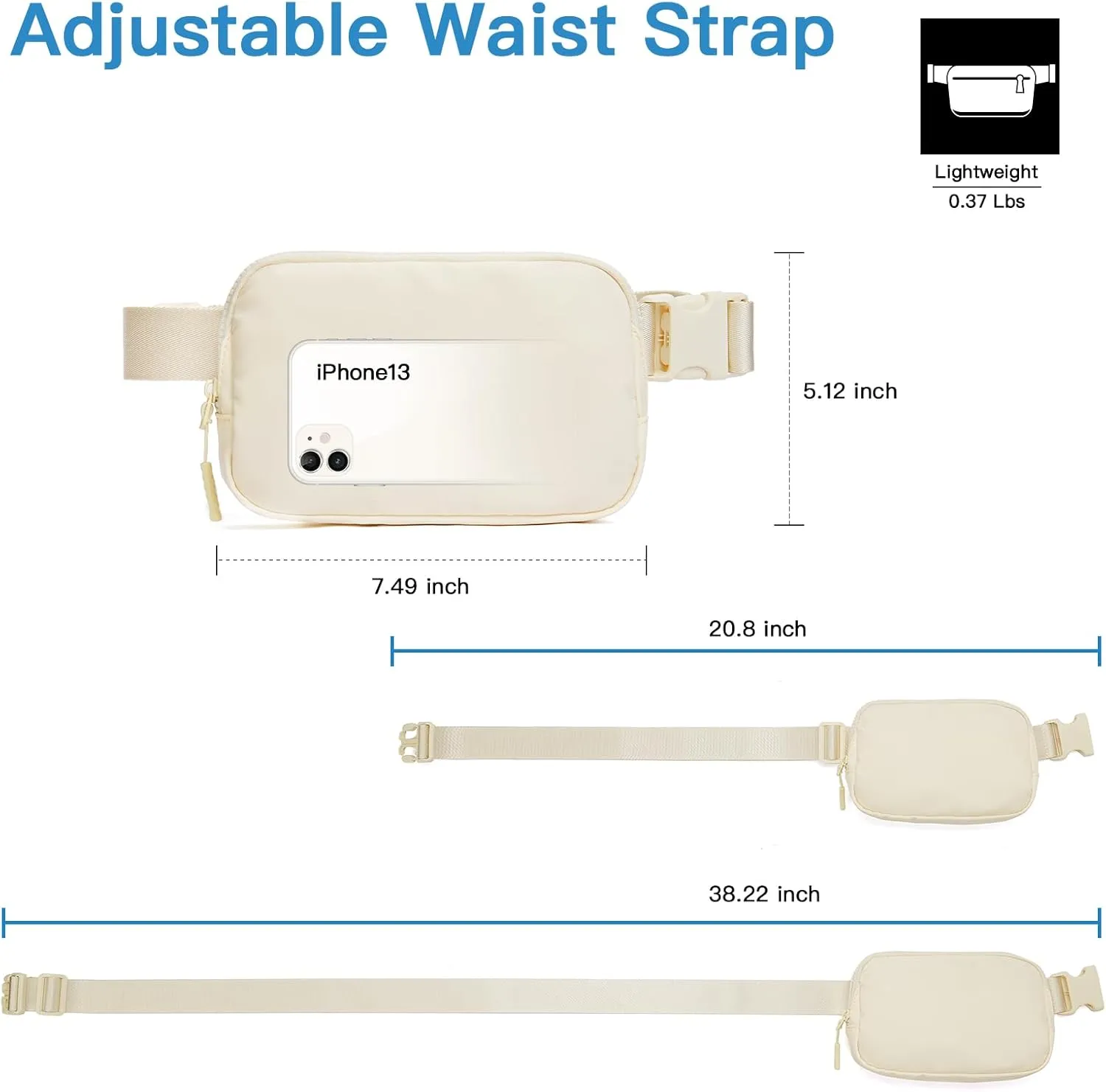 Telena Belt Bag for Women Men Fashionable Crossbody Fanny Pack for Women Waist Bag with Adjustable Strap Beige