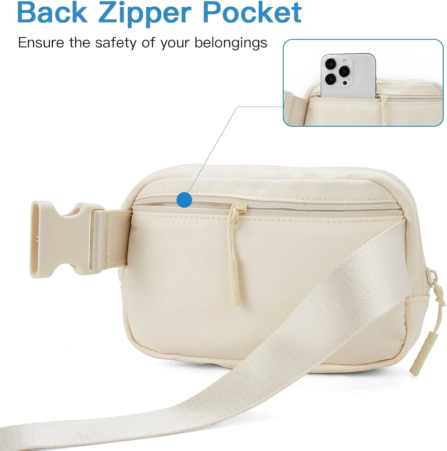 Telena Belt Bag for Women Men Fashionable Crossbody Fanny Pack for Women Waist Bag with Adjustable Strap Beige