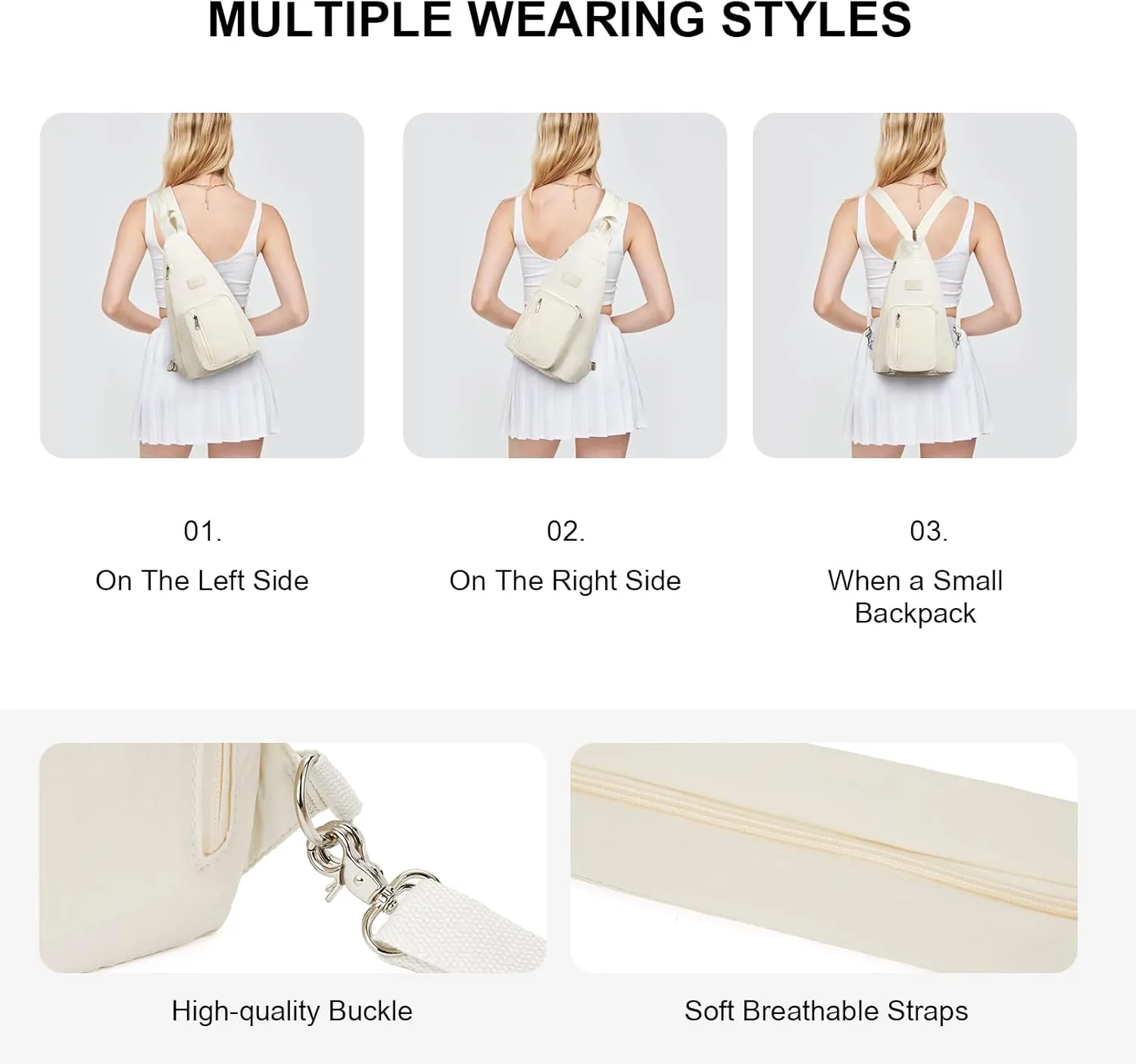 Telena Sling Bag Crossbody Backpack for Women Men 2 in 1 Lightweight Chest Bag Casual Daypack Backpacks for Travel Hiking Beige