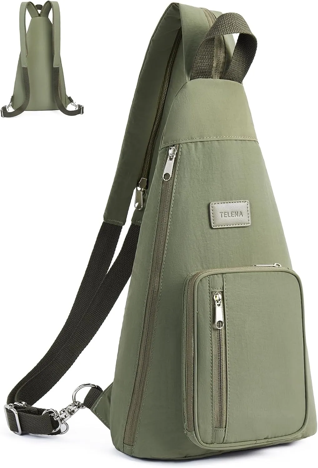 Telena Sling Bag Crossbody Backpack for Women Men 2 in 1 Lightweight Chest Bag Casual Daypack Backpacks for Travel Hiking Green