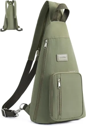 Telena Sling Bag Crossbody Backpack for Women Men 2 in 1 Lightweight Chest Bag Casual Daypack Backpacks for Travel Hiking Green