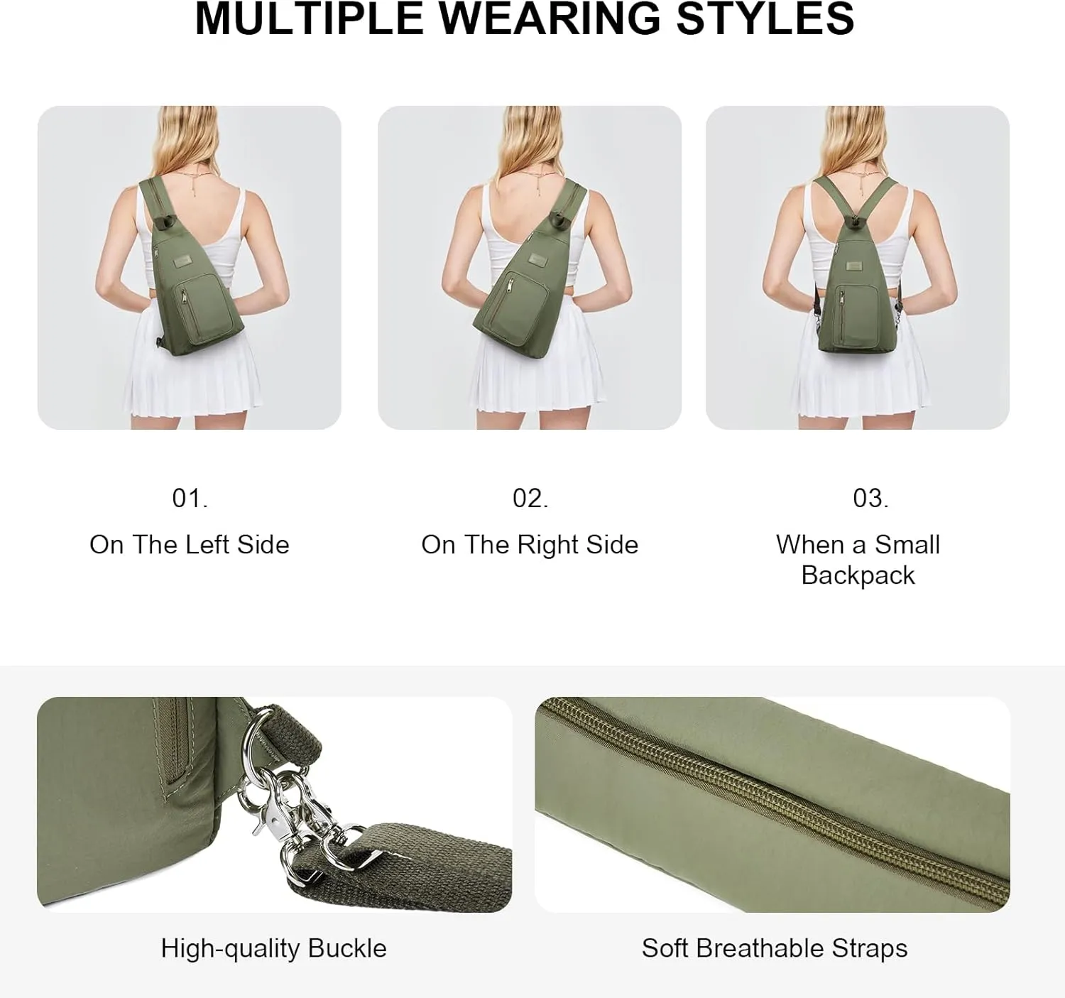 Telena Sling Bag Crossbody Backpack for Women Men 2 in 1 Lightweight Chest Bag Casual Daypack Backpacks for Travel Hiking Green