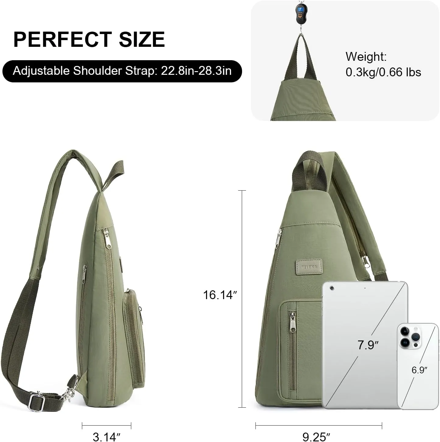 Telena Sling Bag Crossbody Backpack for Women Men 2 in 1 Lightweight Chest Bag Casual Daypack Backpacks for Travel Hiking Green