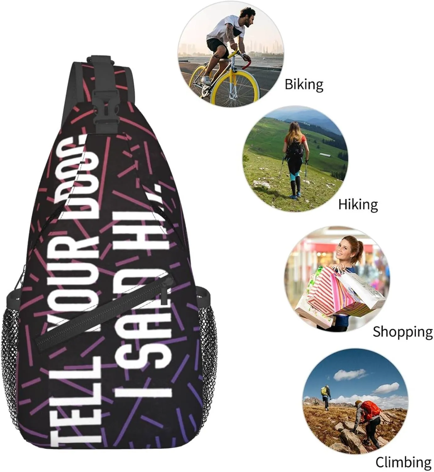 Tell You Dog I Say Hi Small Crossbody Backpack Sling Bag For Men Women Mini One Shoulder Chest Bags Gym Sport Travel Hiking Daypack