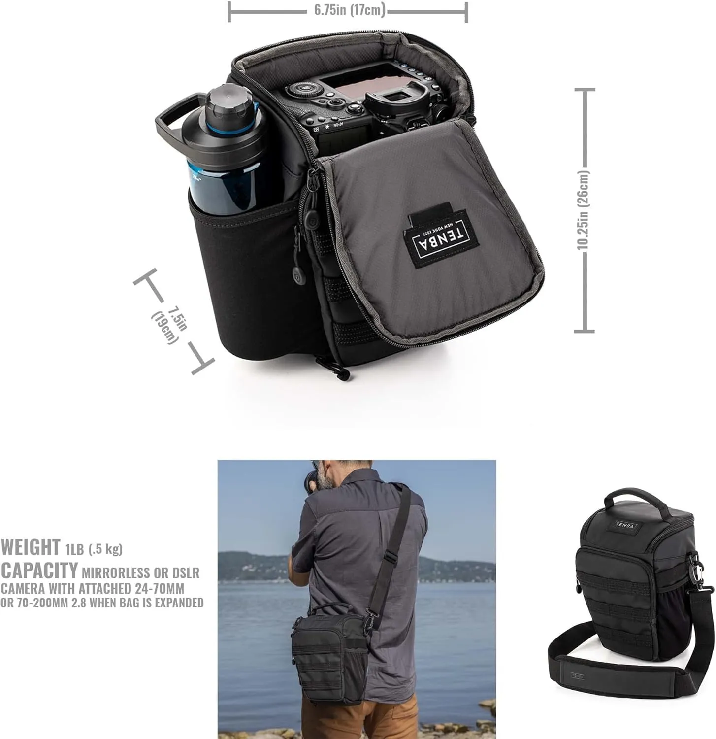 Tenba Axis v2 4L Top Loader Camera Bag for DSLR or Mirrorless Camera with Attached 24-70mm (or 70-200mm 2.8 When Bag is expanded) – Black (637-750)