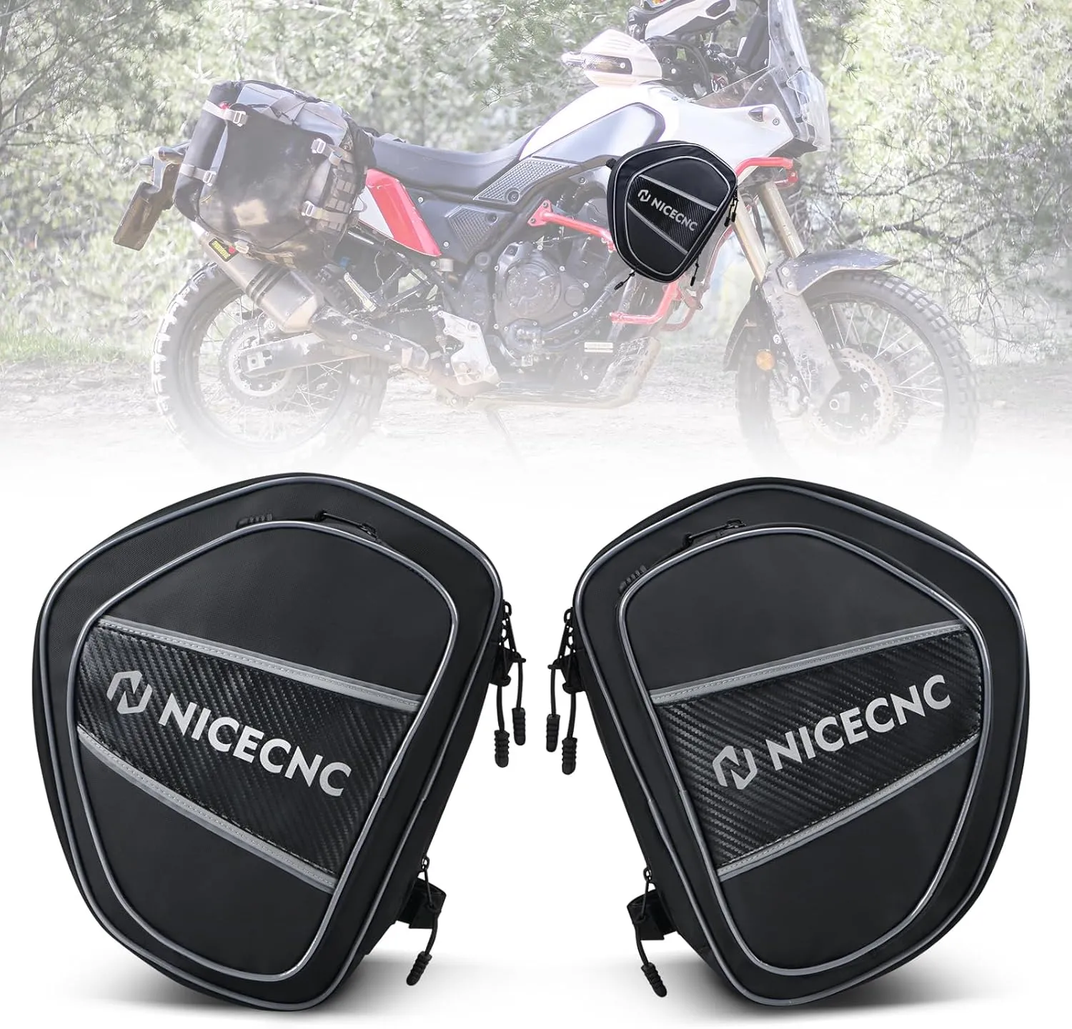 Tenere 700 Motorcycle Crash Bar Bags 2pcs, 11L Expandable Motorcycle Frame Bag Tool Accessories Storage Bag Travel Luggage Bag Compatible with Yamaha Tenere 700, Easy to Install, Black