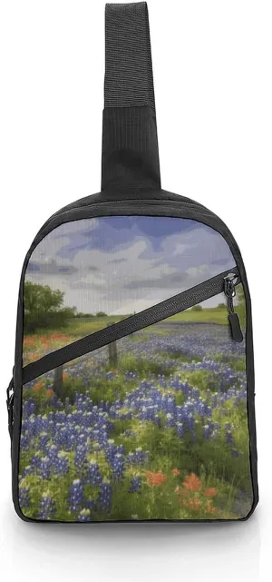 Texas Bluebonnets Scenery Cross Chest Bag Crossbody Backpack for Women Men Sling Bag Travel Hiking Daypack