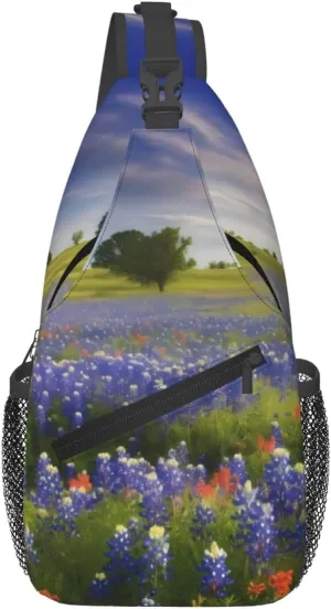 Texas Bluebonnets Scenery Crossbody Bags for Men Women Fashion Sling Backpack Casual Chest Bag Travel Hiking Daypack