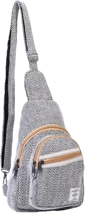 THE COLLECTION ROYAL Himalayan Hemp Cotton Crossbody Hippie Boho Sling Chest Backpack Purse Bag Fanny Pack for Men and Women