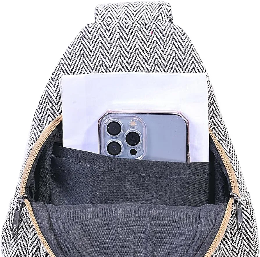 THE COLLECTION ROYAL Himalayan Hemp Cotton Crossbody Hippie Boho Sling Chest Backpack Purse Bag Fanny Pack for Men and Women
