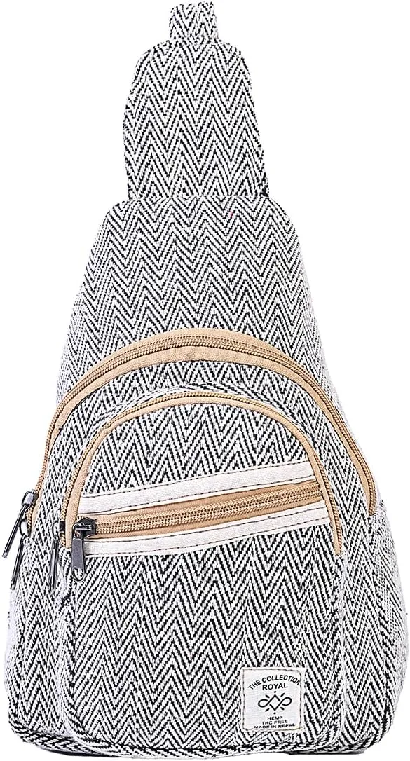 THE COLLECTION ROYAL Himalayan Hemp Cotton Crossbody Hippie Boho Sling Chest Backpack Purse Bag Fanny Pack for Men and Women
