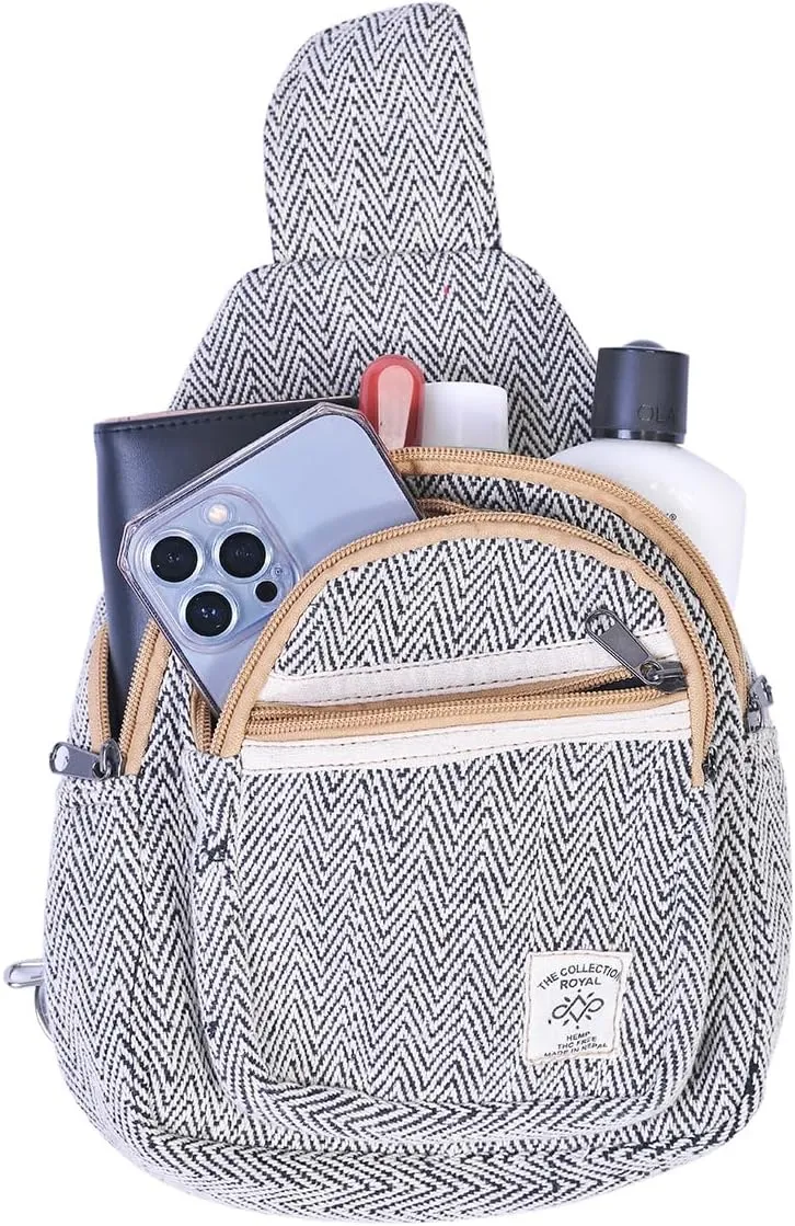 THE COLLECTION ROYAL Himalayan Hemp Cotton Crossbody Hippie Boho Sling Chest Backpack Purse Bag Fanny Pack for Men and Women