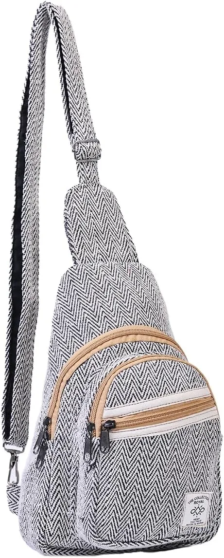 THE COLLECTION ROYAL Himalayan Hemp Cotton Crossbody Hippie Boho Sling Chest Backpack Purse Bag Fanny Pack for Men and Women