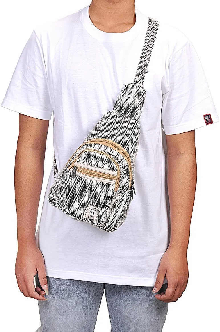 THE COLLECTION ROYAL Himalayan Hemp Cotton Crossbody Hippie Boho Sling Chest Backpack Purse Bag Fanny Pack for Men and Women