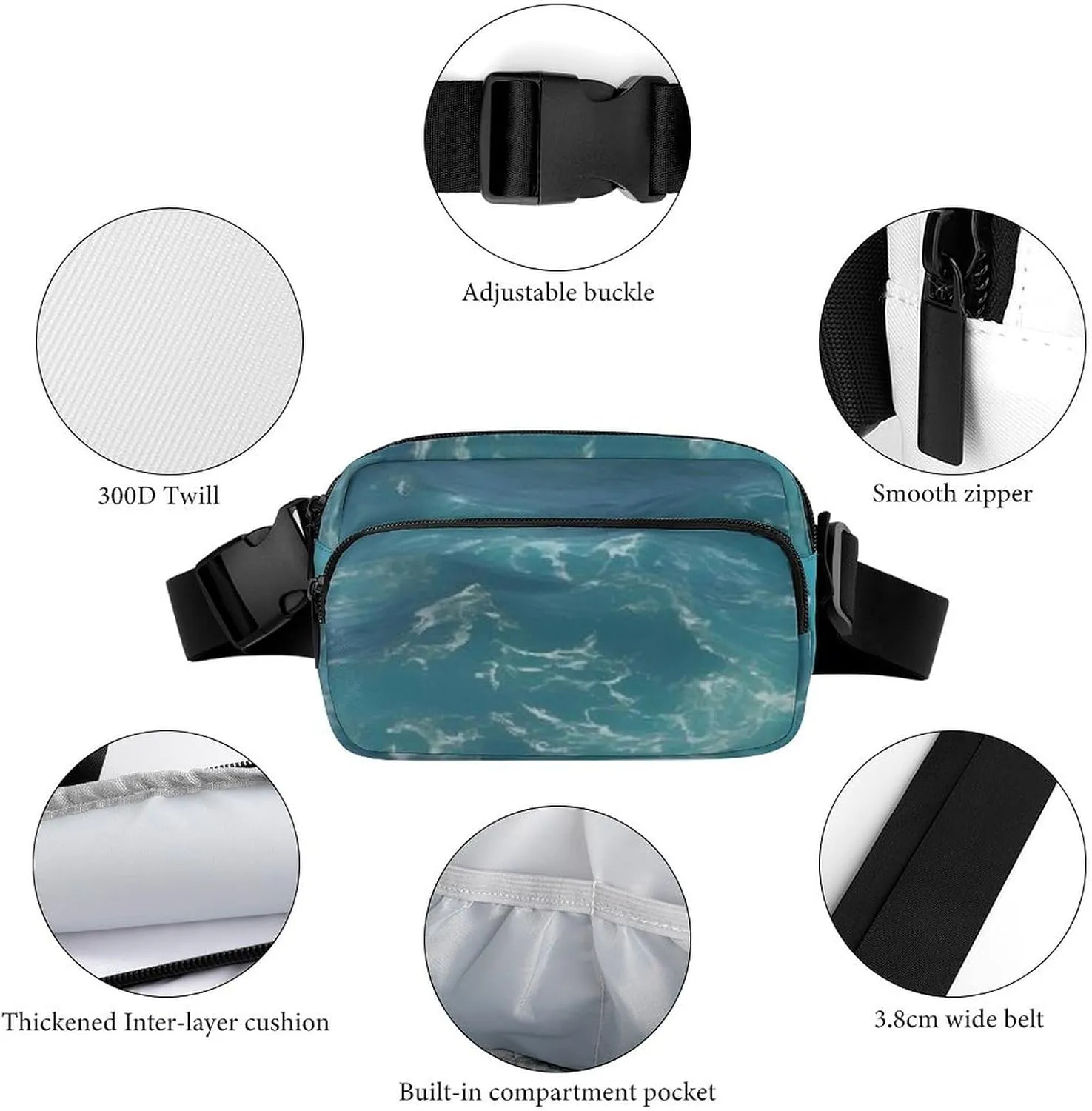 The Deep Blue Sea Print Fanny Packs for Women Men Fashion Portable Waist Pack Adjustable Belt Bum Bag Hip Bags for Travel, 20x13cm, style-5