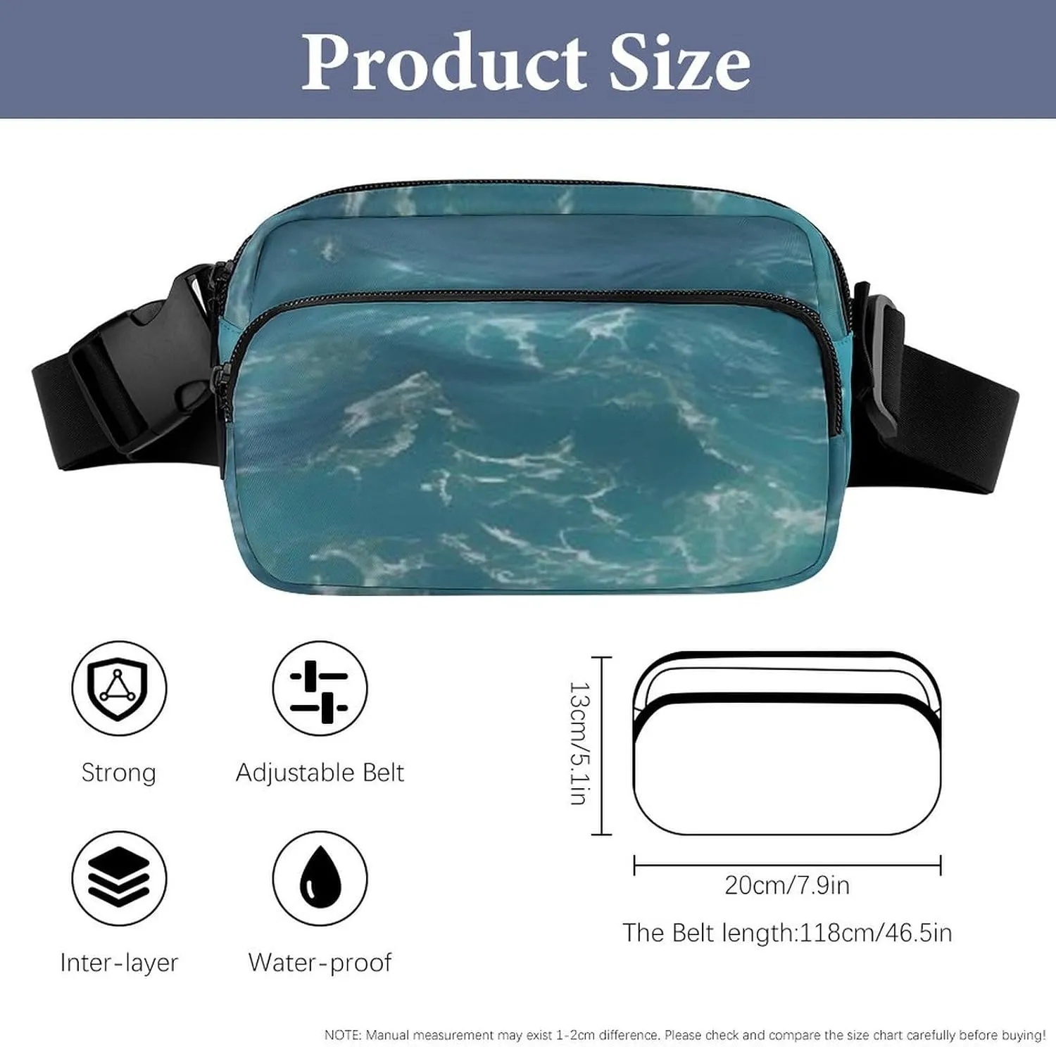 The Deep Blue Sea Print Fanny Packs for Women Men Fashion Portable Waist Pack Adjustable Belt Bum Bag Hip Bags for Travel, 20x13cm, style-5