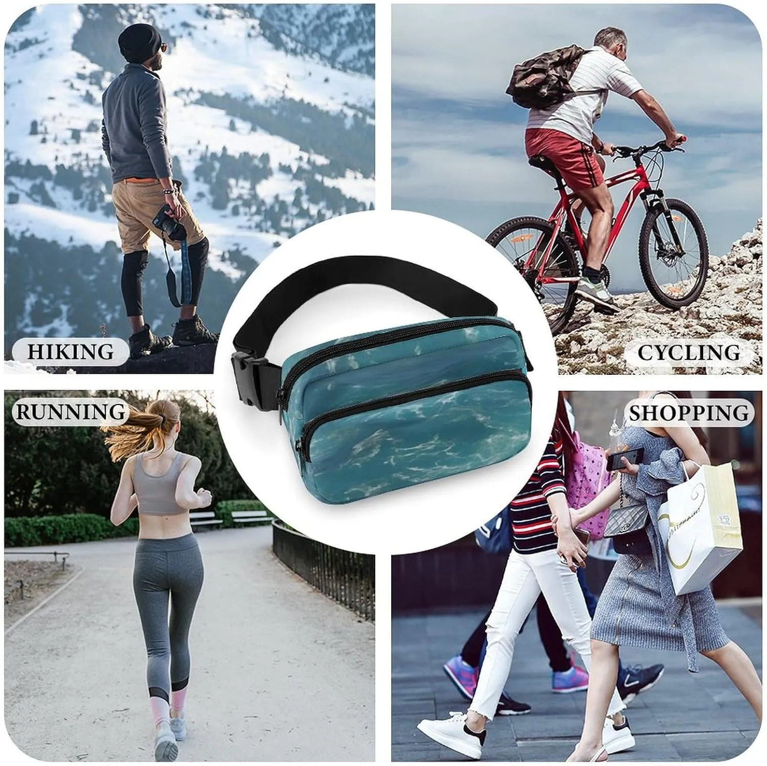 The Deep Blue Sea Print Fanny Packs for Women Men Fashion Portable Waist Pack Adjustable Belt Bum Bag Hip Bags for Travel, 20x13cm, style-5