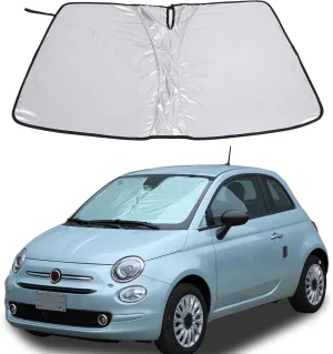 The Original Windshield Sun Shade Compatible with Fiat 500 2010-2024 Abarth 595 2014-2024 Car Windshield Reflective Sunshade Protector Sun Shade Accessories (Silver)