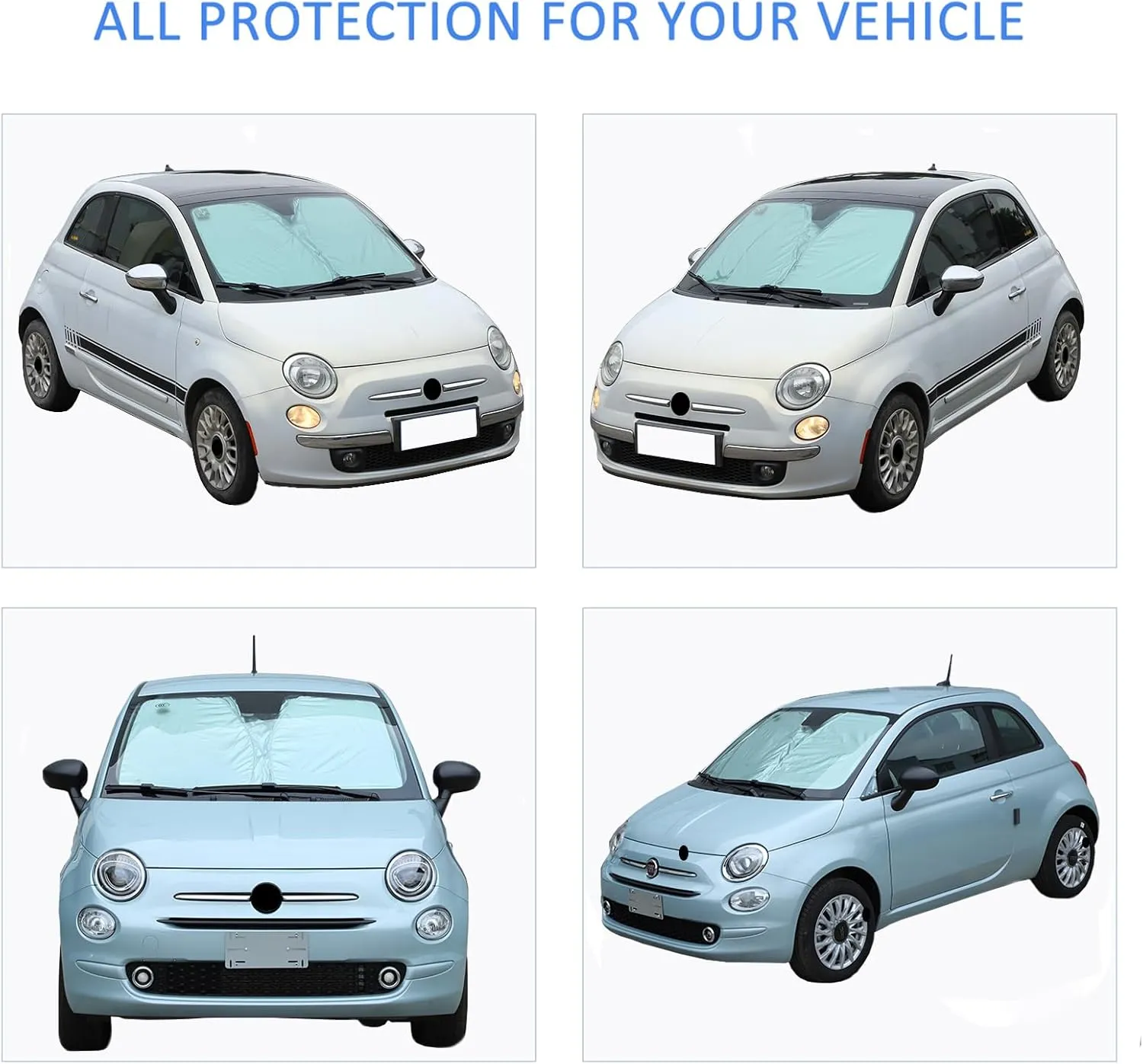 The Original Windshield Sun Shade Compatible with Fiat 500 2010-2024 Abarth 595 2014-2024 Car Windshield Reflective Sunshade Protector Sun Shade Accessories (Silver)