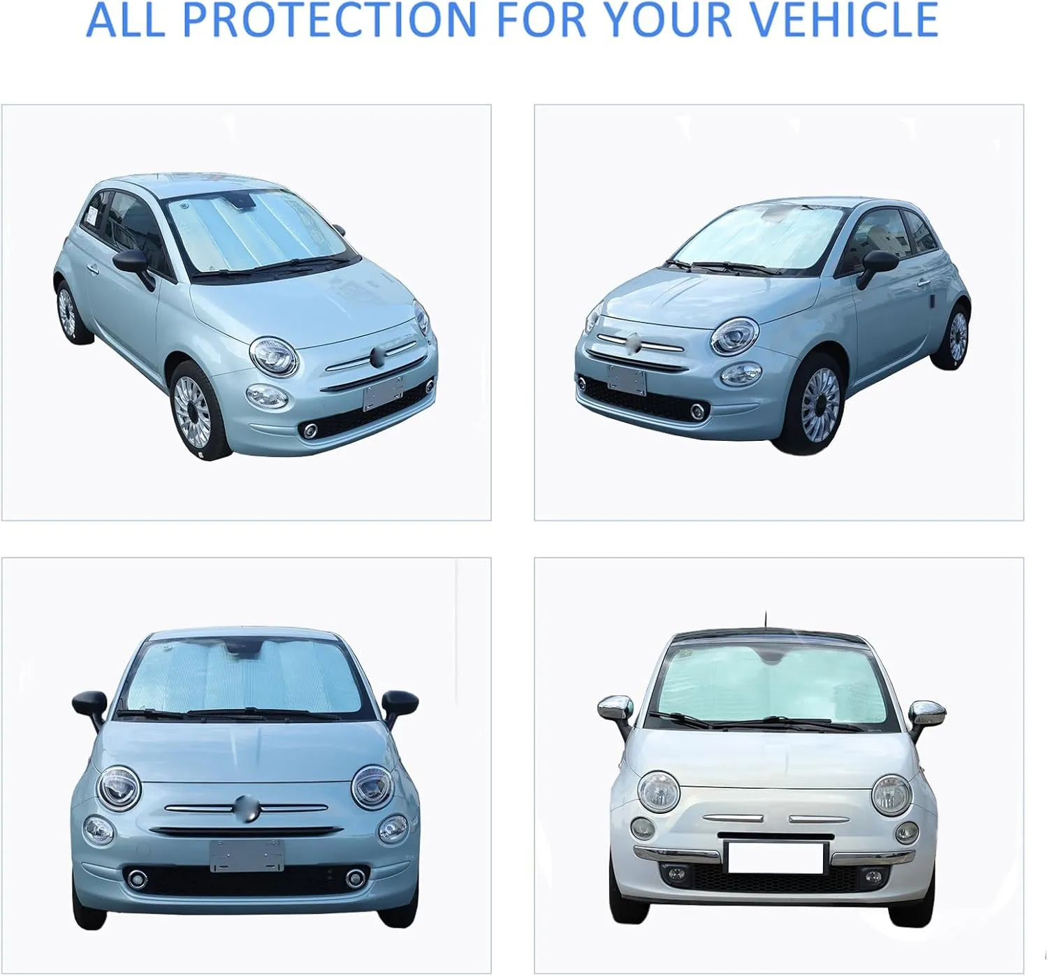 The Original Windshield Sun Shade Compatible with Fiat 500 2010-2024 Abarth 595 2014-2024 Car Windshield Reflective Sunshade Protector Sun Shade Accessories (Silver)