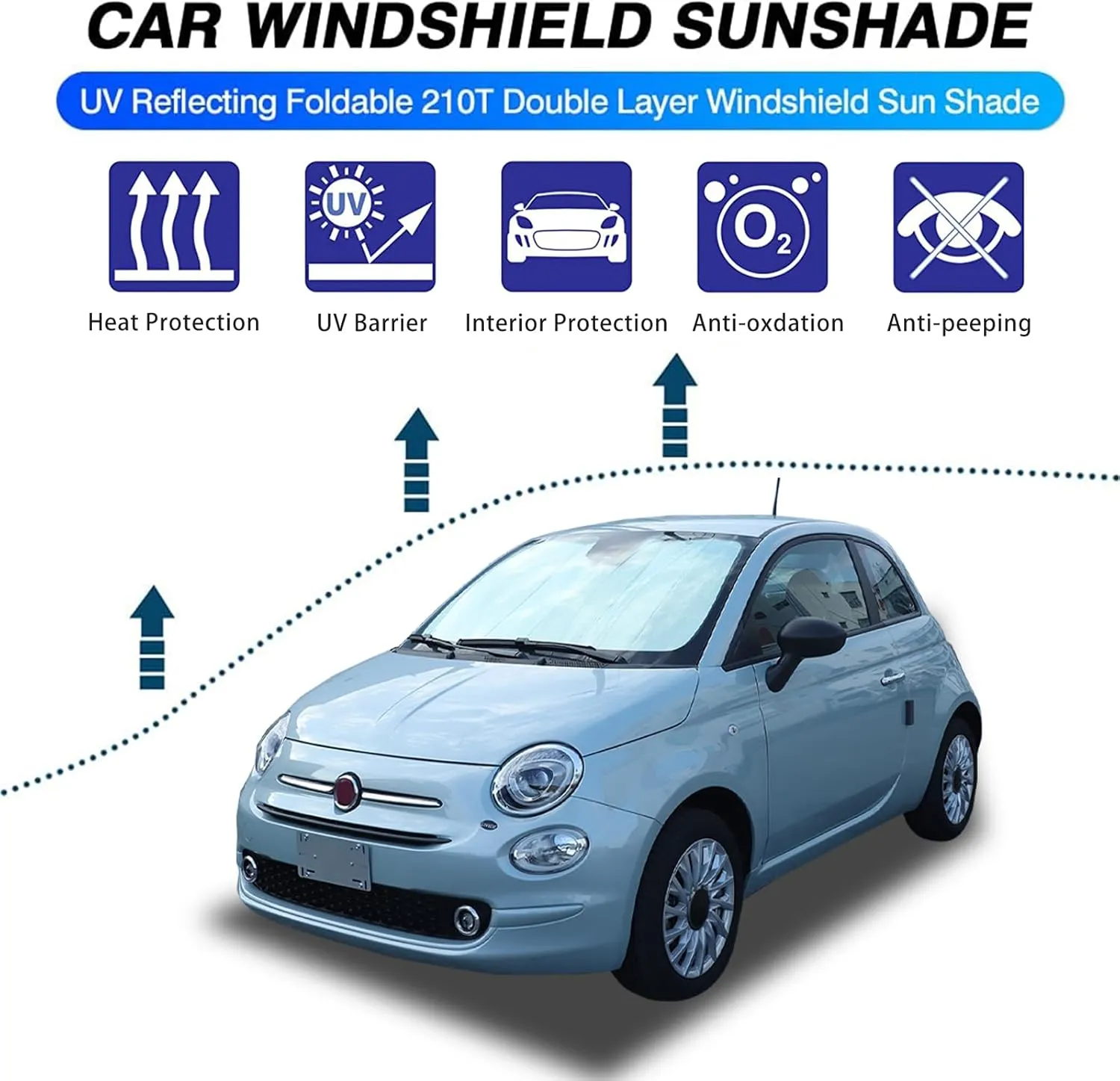 The Original Windshield Sun Shade Compatible with Fiat 500 2010-2024 Abarth 595 2014-2024 Car Windshield Reflective Sunshade Protector Sun Shade Accessories (Silver)