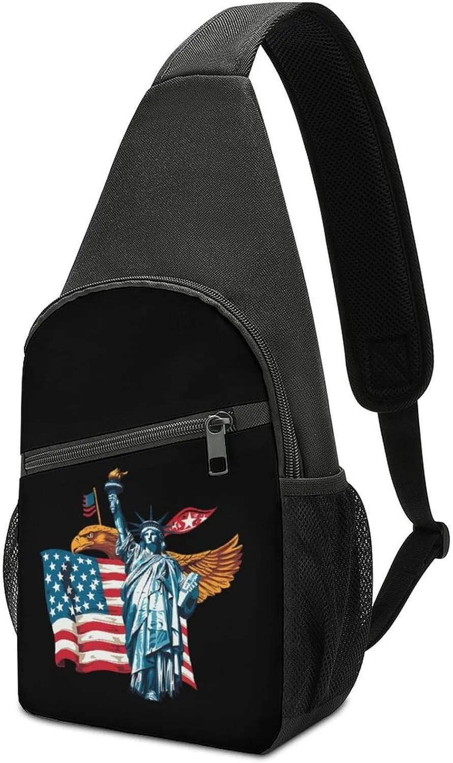 The Statue of U.S. Flag Bald Ea-gle Crossbody Bags for Women Men Sling Bag Casual Chest Bag Daypack for Travel Sport Hiking