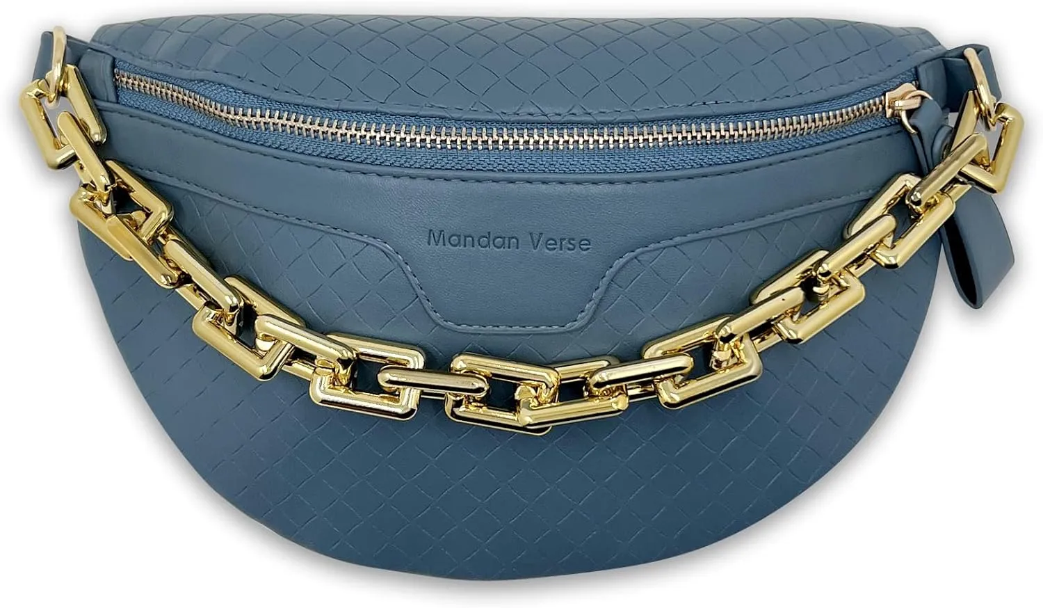 Thick Chain Women's Fanny Pack Plaid leather Waist Bag Shoulder Crossbody Chest Bags Luxury Designer Handbags Female Belt Bag (Blue)