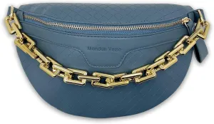Thick Chain Women's Fanny Pack Plaid leather Waist Bag Shoulder Crossbody Chest Bags Luxury Designer Handbags Female Belt Bag (Blue)