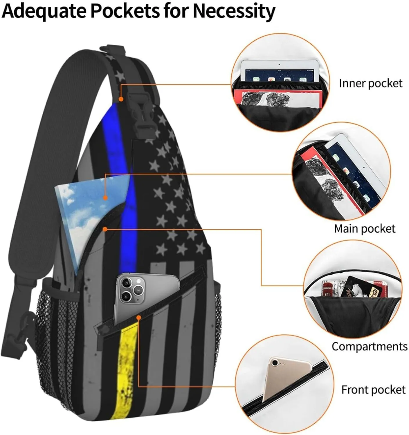 Thin Blue Gold Line Police Dispatcher Crossbody Backpack Dachshunds Dog Chest Bag Lightweight One Strap Backpack Multipurpose Travel Hiking For Men Women