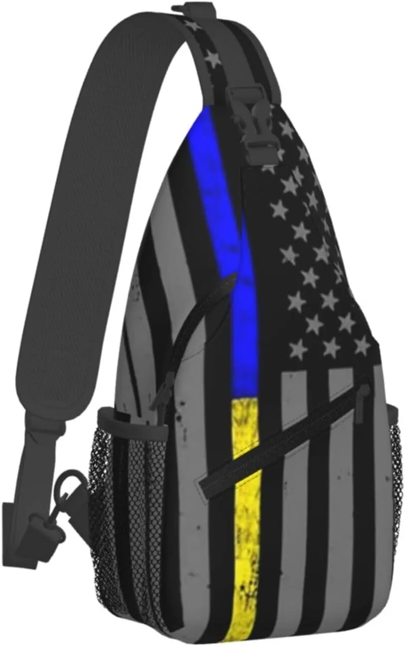 Thin Blue Gold Line Police Dispatcher Crossbody Backpack Dachshunds Dog Chest Bag Lightweight One Strap Backpack Multipurpose Travel Hiking For Men Women