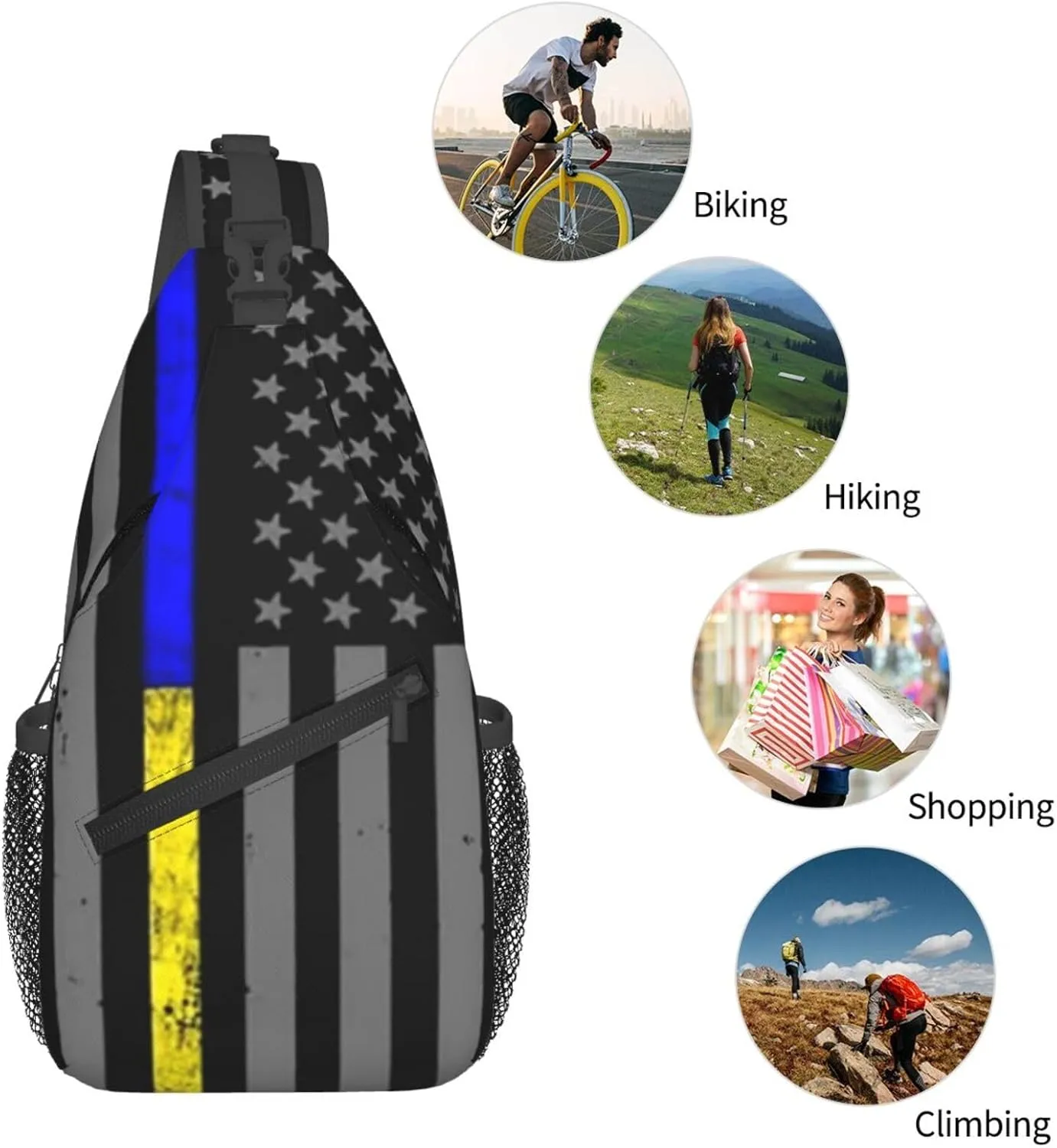 Thin Blue Gold Line Police Dispatcher Crossbody Backpack Dachshunds Dog Chest Bag Lightweight One Strap Backpack Multipurpose Travel Hiking For Men Women