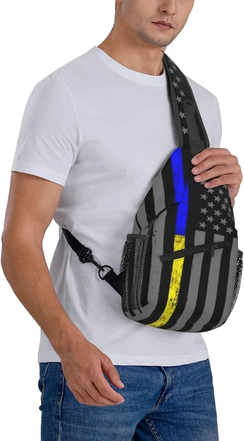 Thin Blue Gold Line Police Dispatcher Crossbody Backpack Dachshunds Dog Chest Bag Lightweight One Strap Backpack Multipurpose Travel Hiking For Men Women