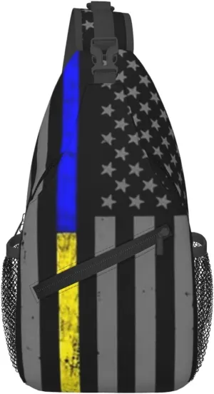 Thin Blue Gold Line Police Dispatcher Crossbody Backpack Dachshunds Dog Chest Bag Lightweight One Strap Backpack Multipurpose Travel Hiking For Men Women