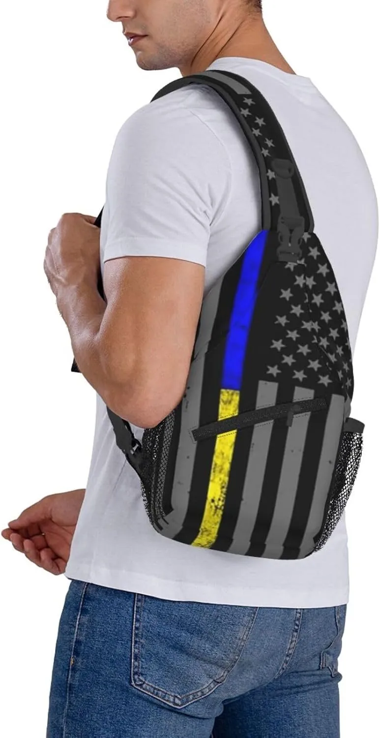 Thin Blue Gold Line Police Dispatcher Crossbody Backpack Dachshunds Dog Chest Bag Lightweight One Strap Backpack Multipurpose Travel Hiking For Men Women