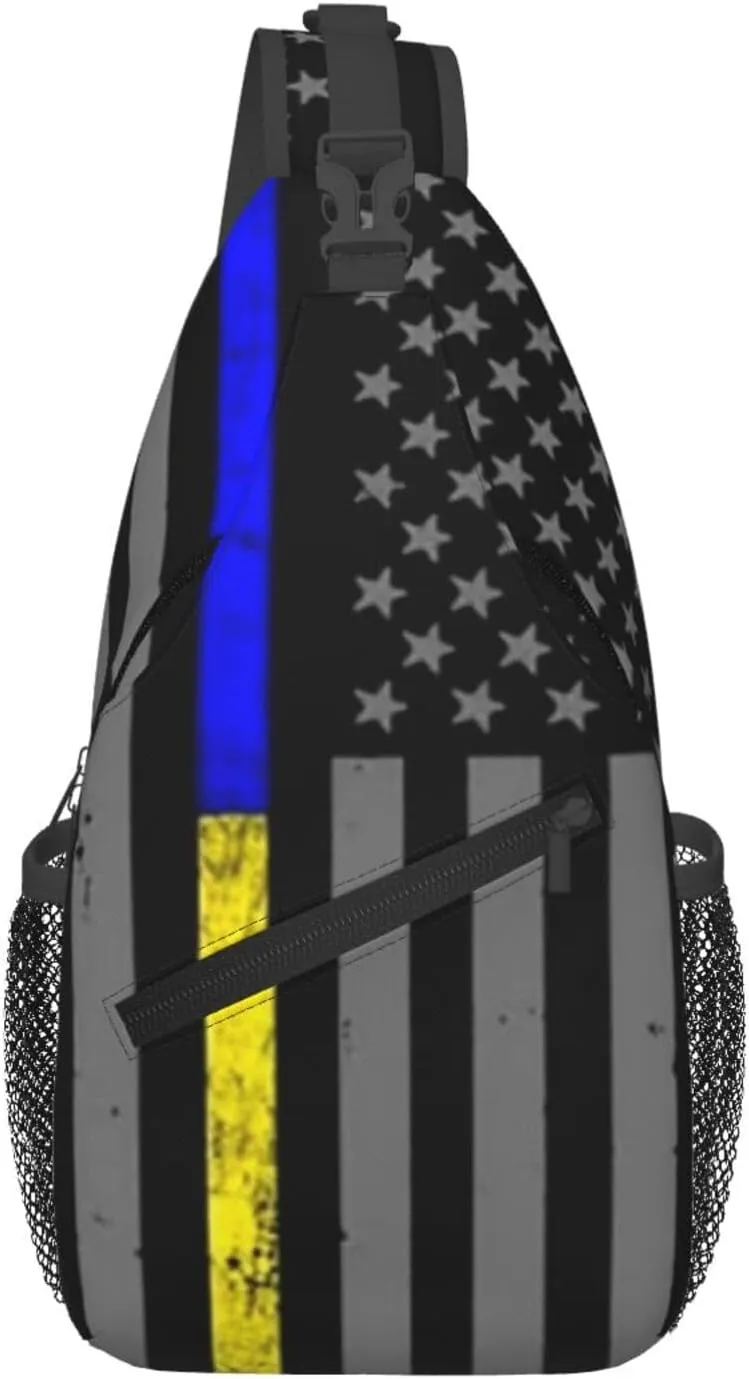 Thin Blue Gold Line Police Dispatcher Crossbody Backpack Dachshunds Dog Chest Bag Lightweight One Strap Backpack Multipurpose Travel Hiking For Men Women
