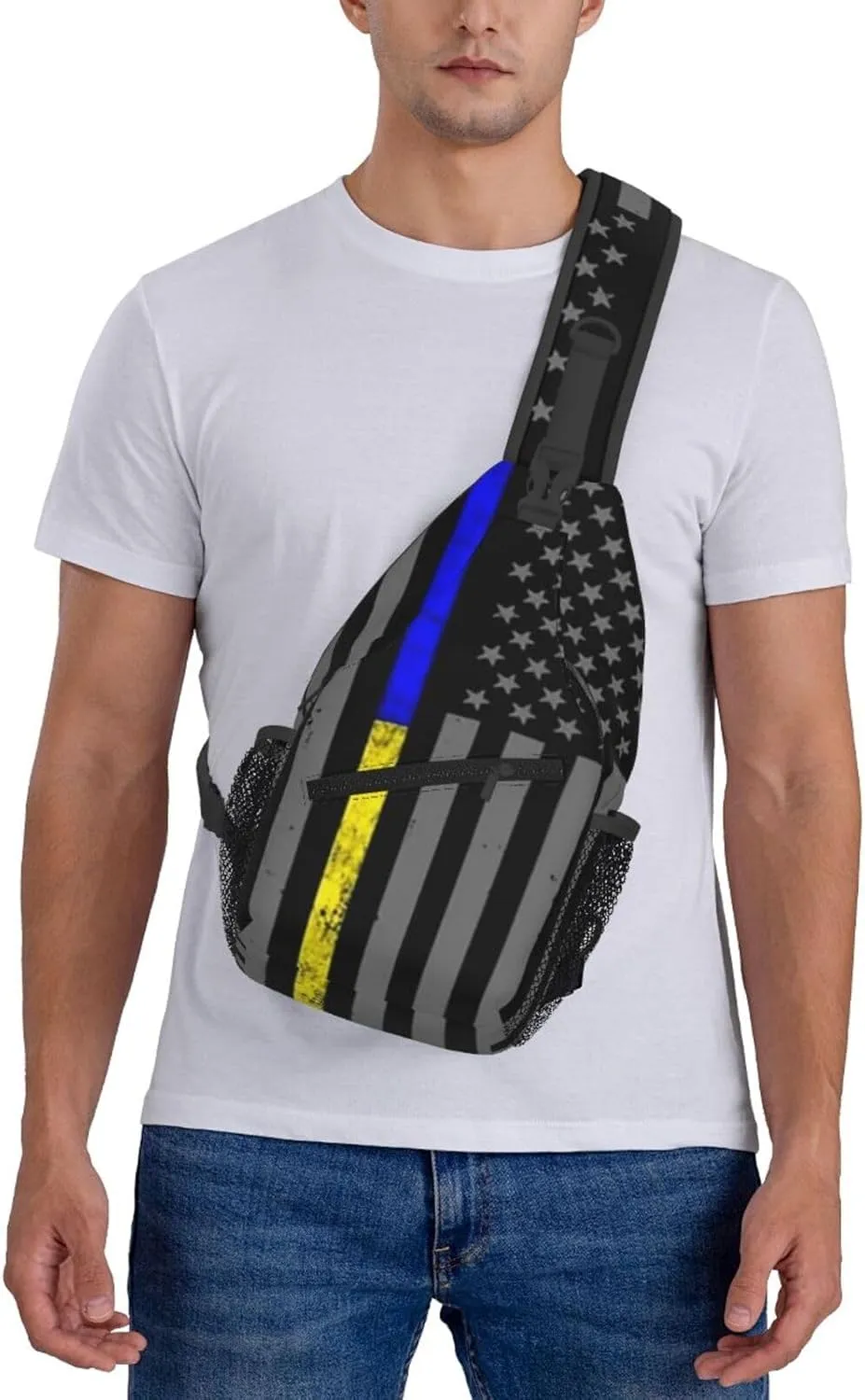 Thin Blue Gold Line Police Dispatcher Crossbody Backpack Dachshunds Dog Chest Bag Lightweight One Strap Backpack Multipurpose Travel Hiking For Men Women