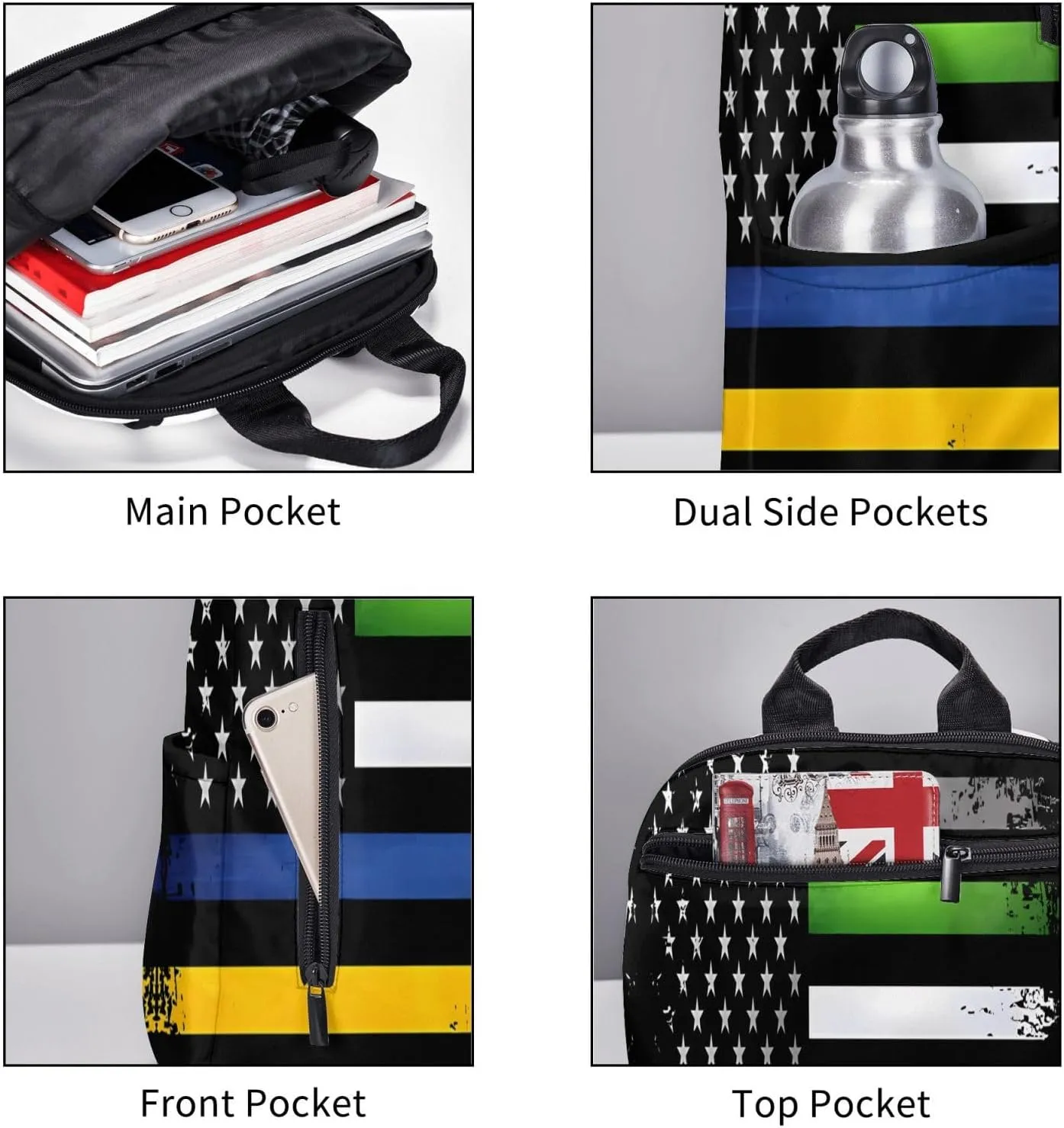 Thin Red Yellow Line American Flag Casual Backpacks Laptop Backpack Outdoor Travel Rucksack Sport Carry-On Daypack Lightweight Bag with Multi-Pockets