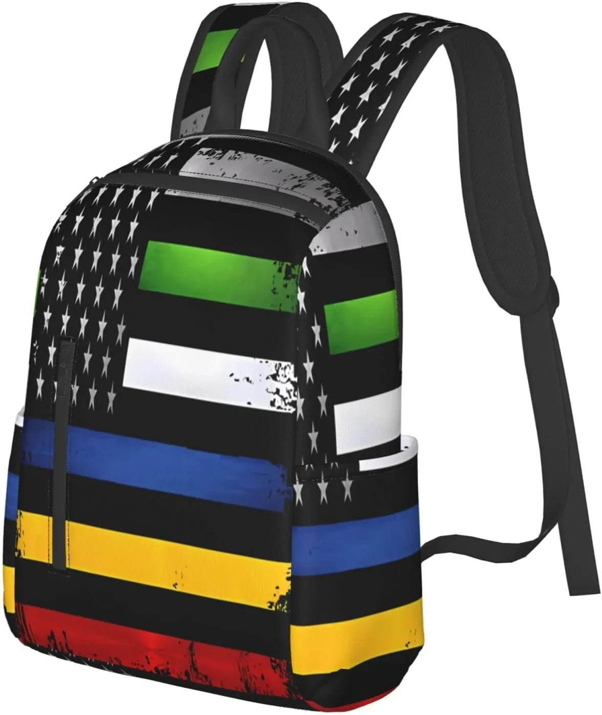 Thin Red Yellow Line American Flag Casual Backpacks Laptop Backpack Outdoor Travel Rucksack Sport Carry-On Daypack Lightweight Bag with Multi-Pockets