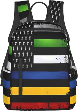 Thin Red Yellow Line American Flag Casual Backpacks Laptop Backpack Outdoor Travel Rucksack Sport Carry-On Daypack Lightweight Bag with Multi-Pockets