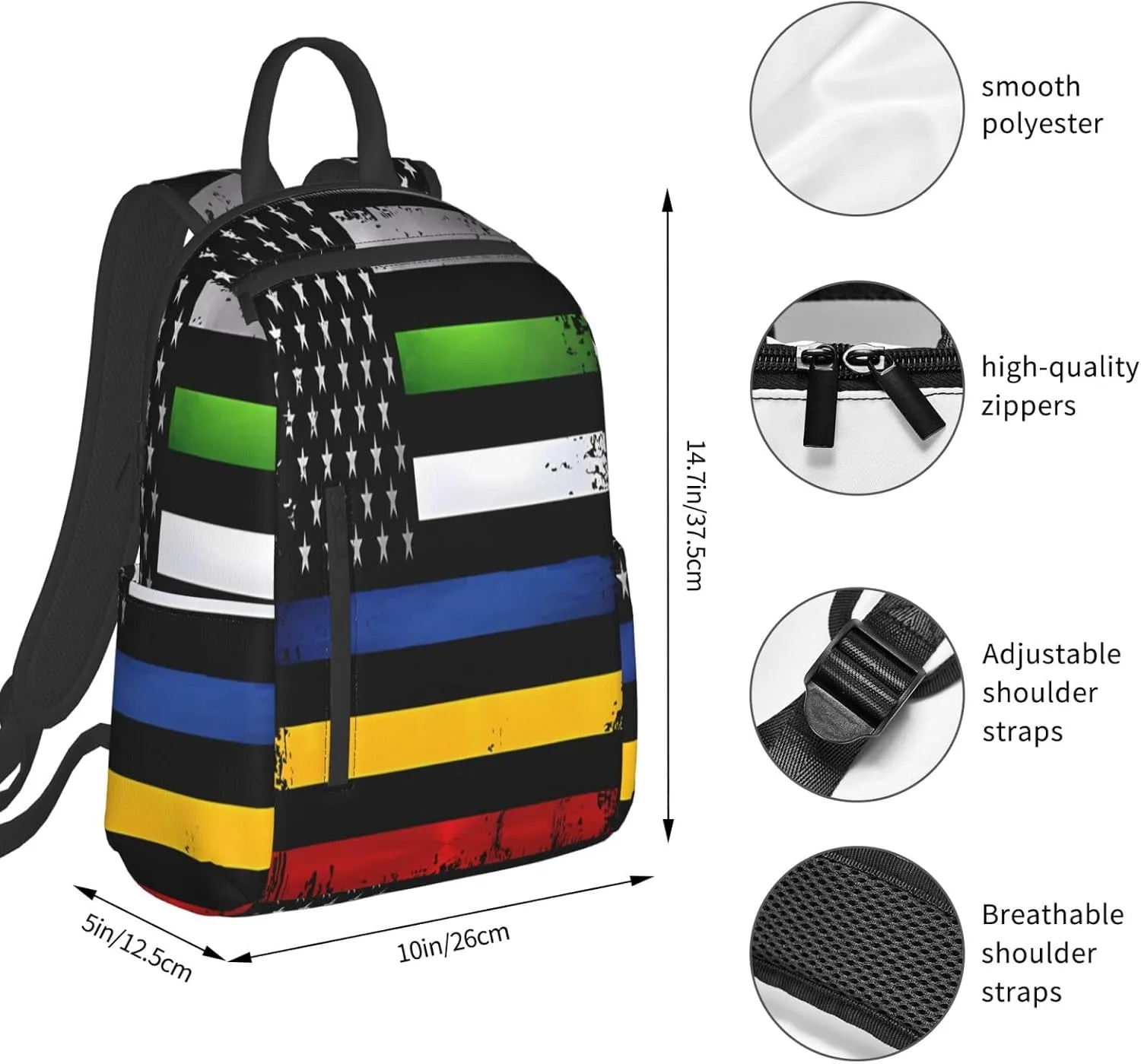 Thin Red Yellow Line American Flag Casual Backpacks Laptop Backpack Outdoor Travel Rucksack Sport Carry-On Daypack Lightweight Bag with Multi-Pockets