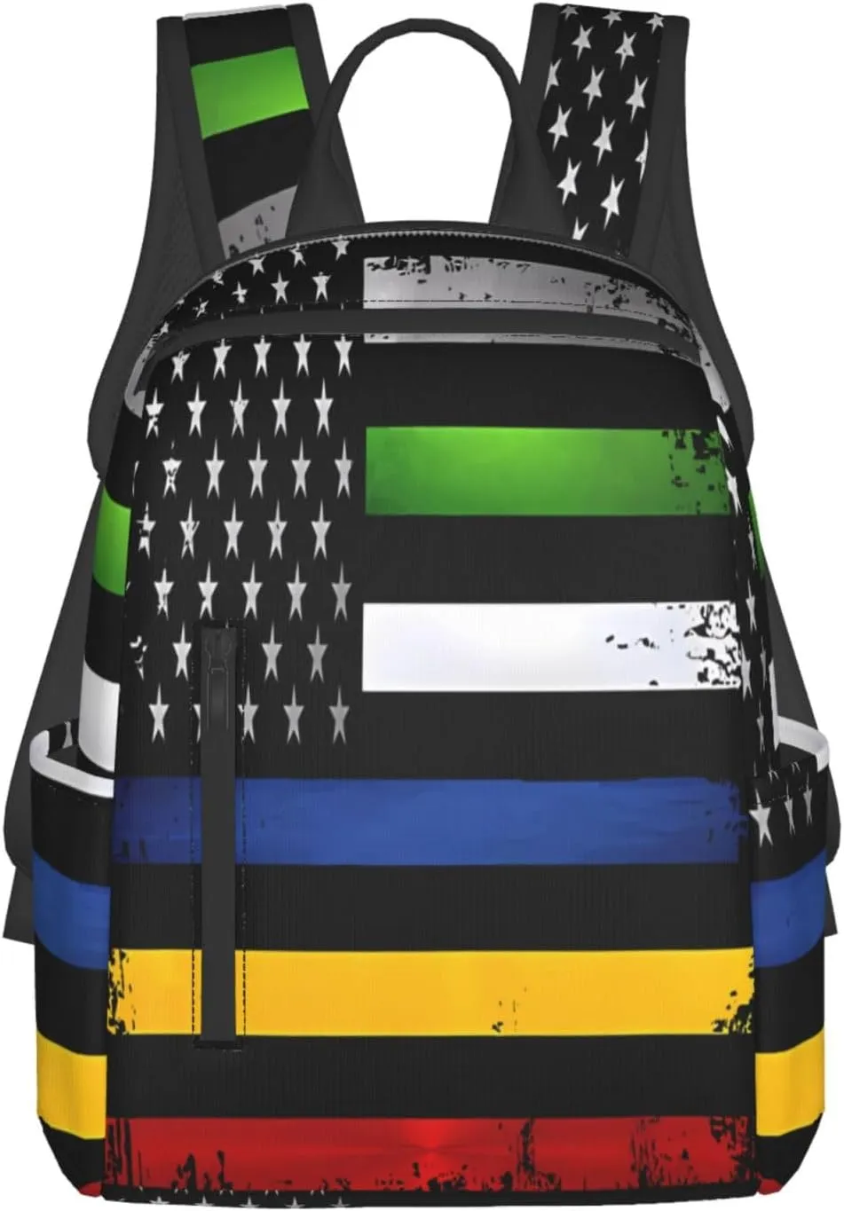Thin Red Yellow Line American Flag Casual Backpacks Laptop Backpack Outdoor Travel Rucksack Sport Carry-On Daypack Lightweight Bag with Multi-Pockets