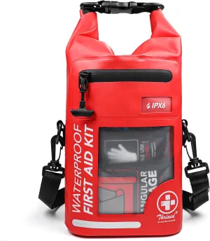 THRIAID 250 PCS Waterproof First Aid Kit, Roll Top Reflective Boat Dry Bag Bug Out Bag, Emergency Medical Kit Ideal for Boating, Camping, Fishing, Kayaking, Floating, Red