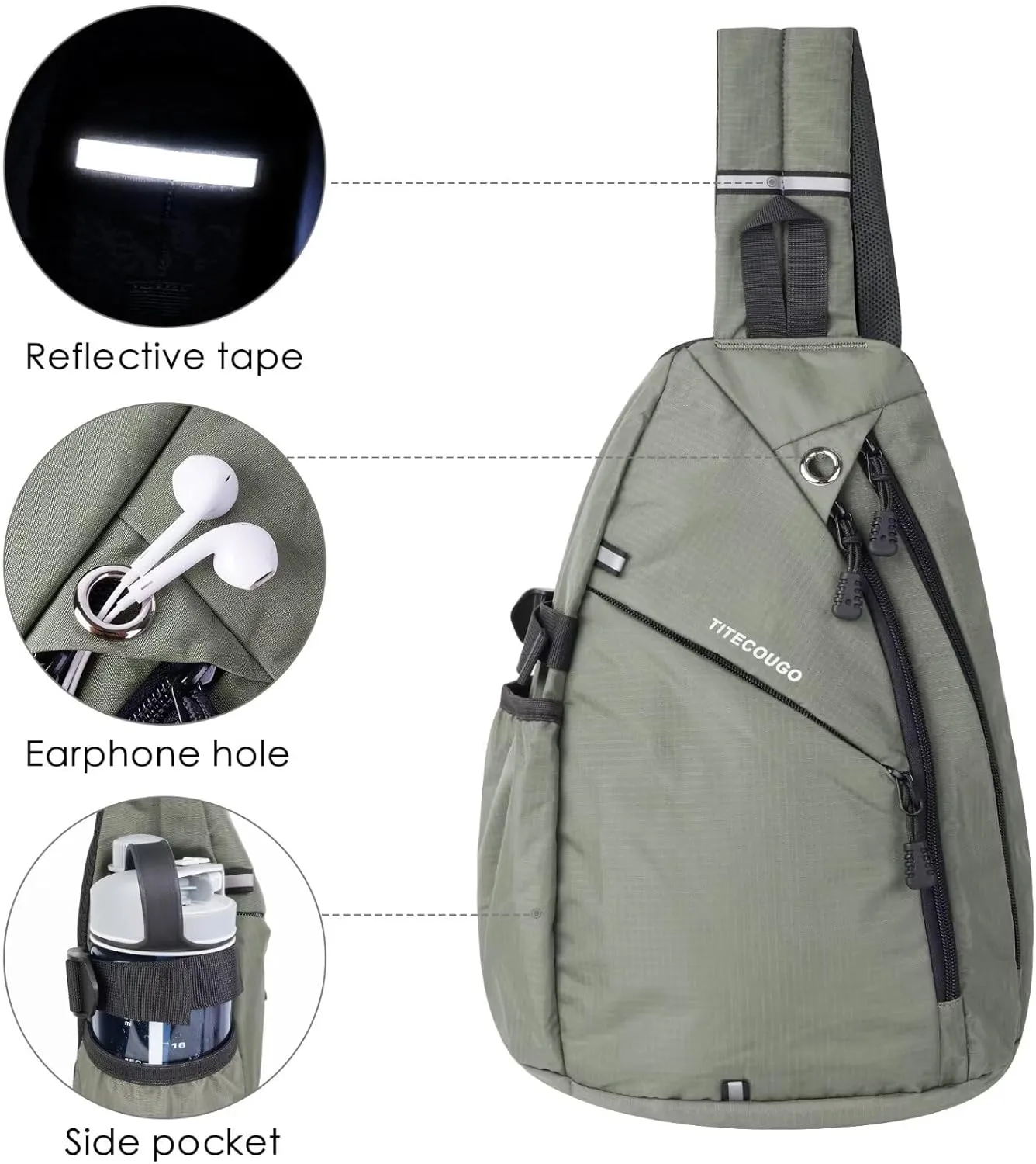 TITECOUGO Sling Bag Crossbody Shoulder Outdoor Travel Hiking Backpack for Women & Men