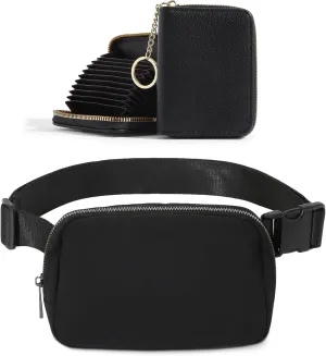 TOBVZOO Belt Bag with Keychain Card Wallet for Women Men, Everywhere Fanny Pack Crossbody Bags with Adjustable Strap, Mini Fashion Waist Packs (Black with Keychain Wallet)