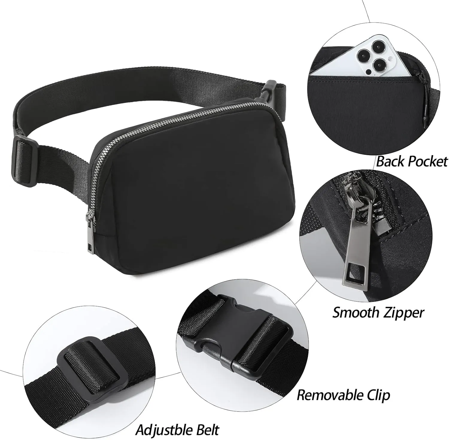 TOBVZOO Belt Bag with Keychain Card Wallet for Women Men, Everywhere Fanny Pack Crossbody Bags with Adjustable Strap, Mini Fashion Waist Packs (Black with Keychain Wallet)