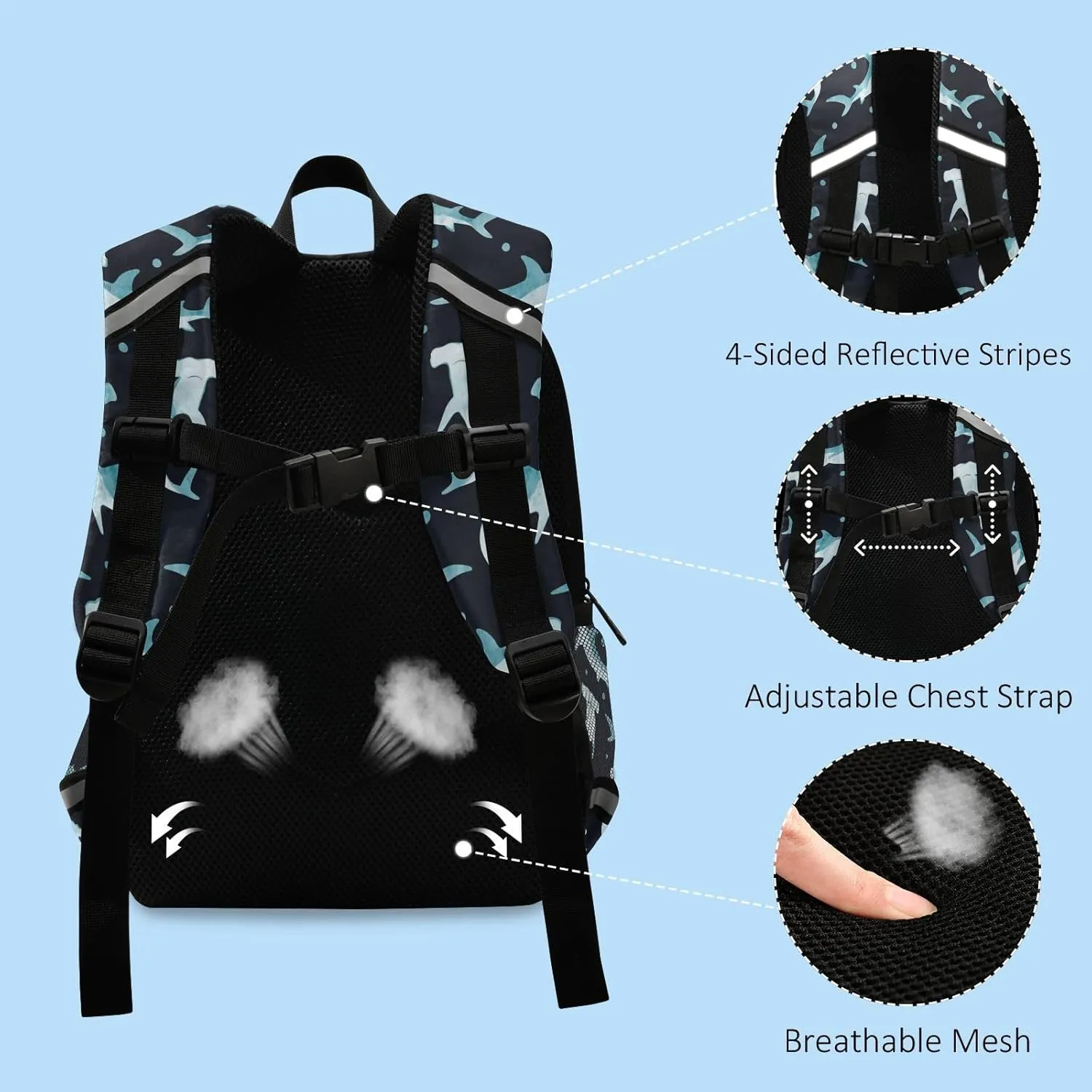 Toddler Backpack Boy Kids Backpack with Chest Strap, 12 Inch Children Hammerhead Shark School Bag Safety Leashes Removable Tether Bookbag
