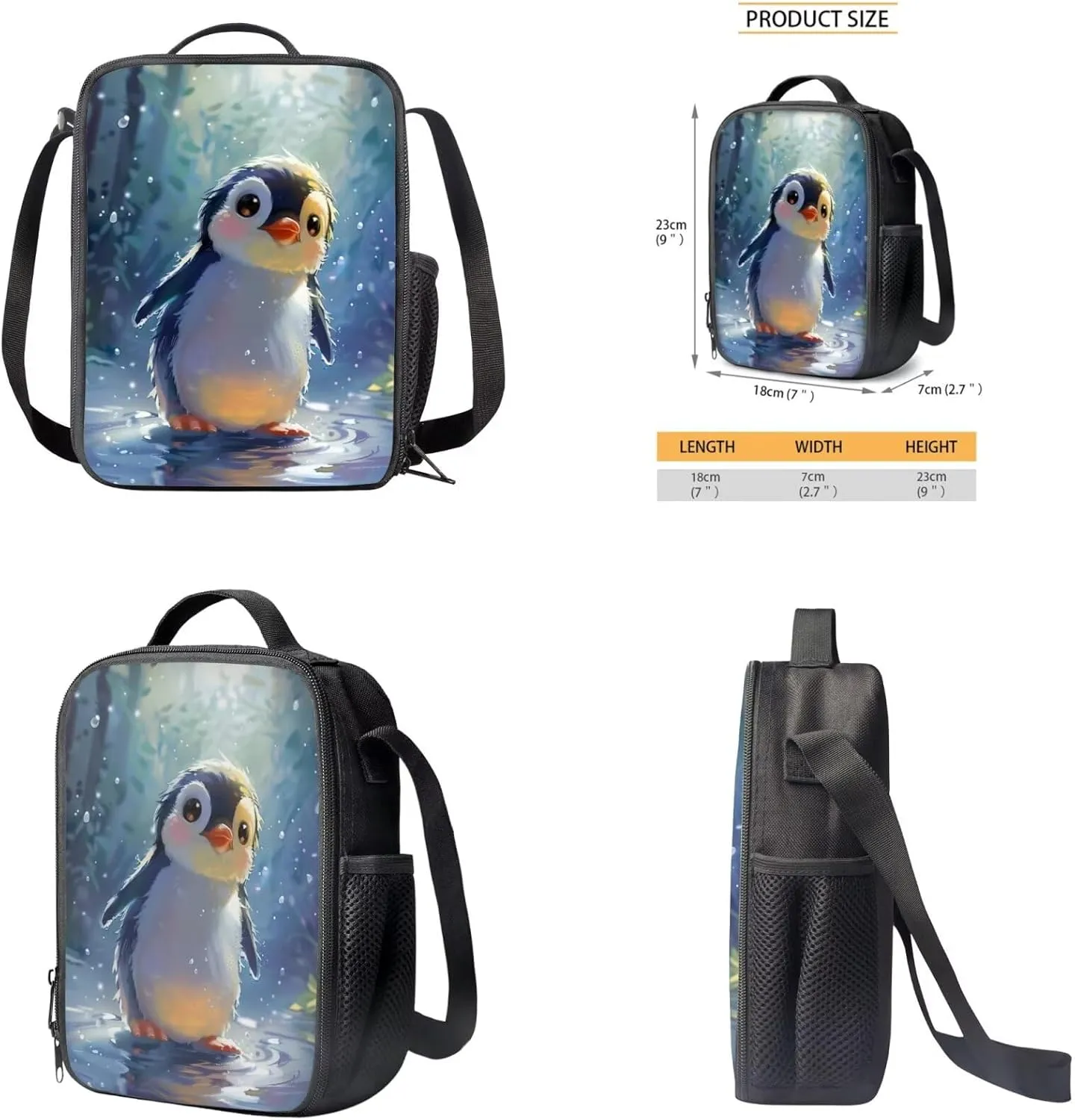 TODIYADDU Blue Penguin Backpacks for Girls 5th Grade School Kids Bookbag with Lunch Box Set Boys Keychain Pencil Pen Case 4 in 1 Backpacks 12 Years Soft Large for Camping/Travel