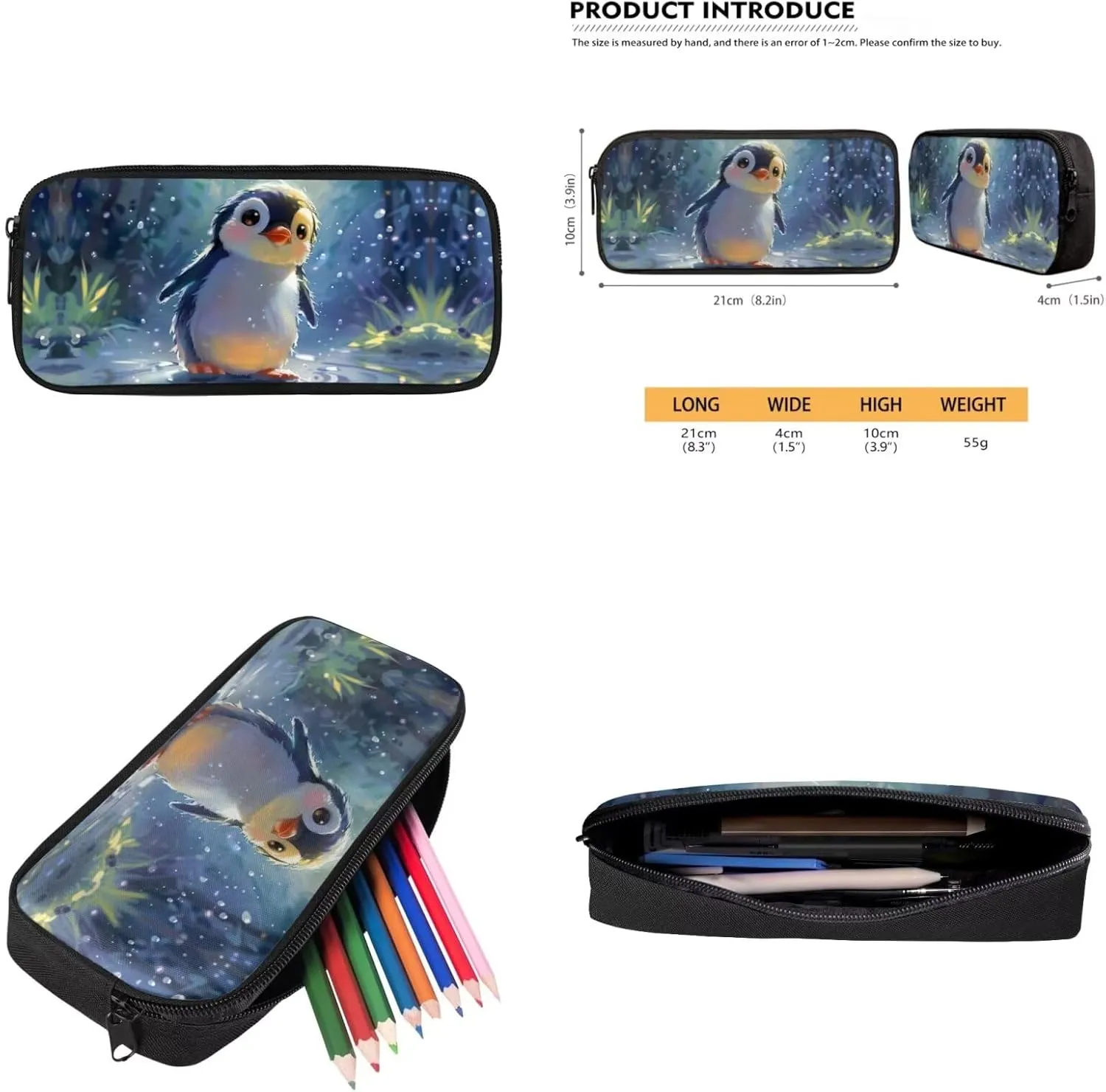 TODIYADDU Blue Penguin Backpacks for Girls 5th Grade School Kids Bookbag with Lunch Box Set Boys Keychain Pencil Pen Case 4 in 1 Backpacks 12 Years Soft Large for Camping/Travel