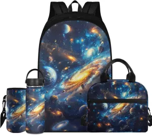 TODIYADDU Galaxy Planet Backpack for Girls Kids Bookbag with Lunch Box Water Bottle Pouch, and Insulated Water Bottle Boys 4 PCS Lightweight Elementary Middle School Bag for 5th Grade Kids