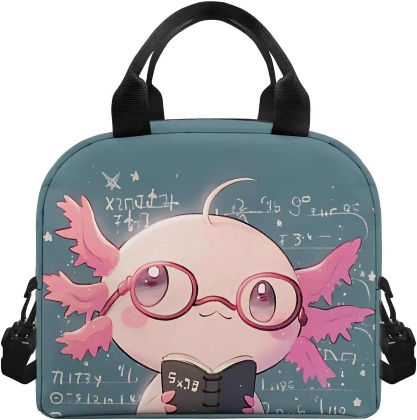 TODIYADDU Math Axolotl Backpacks for Girls 5th Grade Kids Bookbag with Lunch Box Boys Water Bottle Holder and Insulated Water Bottle 4 in 1 School Bag Lightweight Bags Aged 8-10 Students